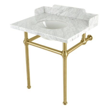 Kingston Brass 30 Carrara Marble Console Sink with Brass Legs, Marble WhiteBrushed Brass LMS30MB7